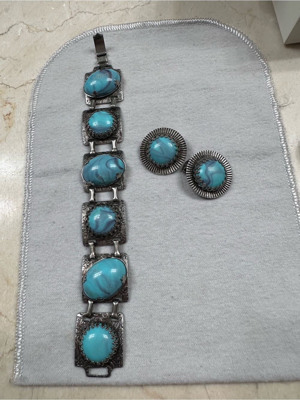 Vintage (60’s) Faux Turquoise  Bracelet and Earrings Set